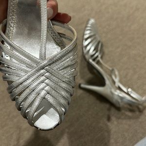 Jean Michel Cazabat silver peep toe stappy heels